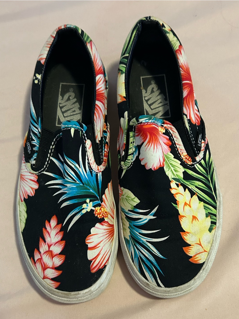 Vans Floral Slip-On Sneakers - Black with Multicolor Tropical Print